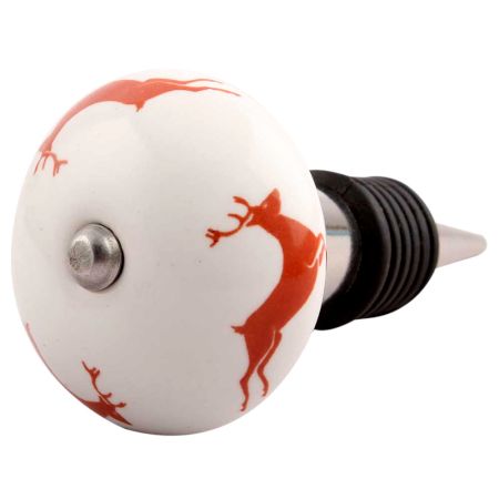Brick Red Runing Rein Deer Pattern Ceramic Wine Stopper
